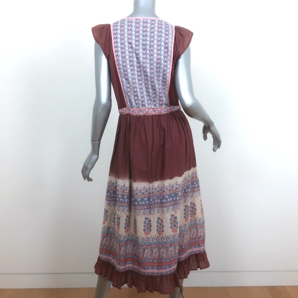 Ulla Johnson Midi Dress Loretta Dark Rose Indian Floral Print Cotton Size 10 - Picture 5 of 8